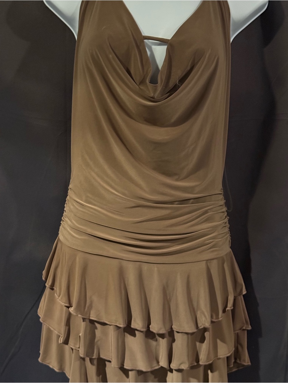 Sabora Brown Cowl Neck Tiered Mini Dress